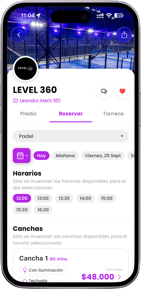 Reserva de un club real desde el celular